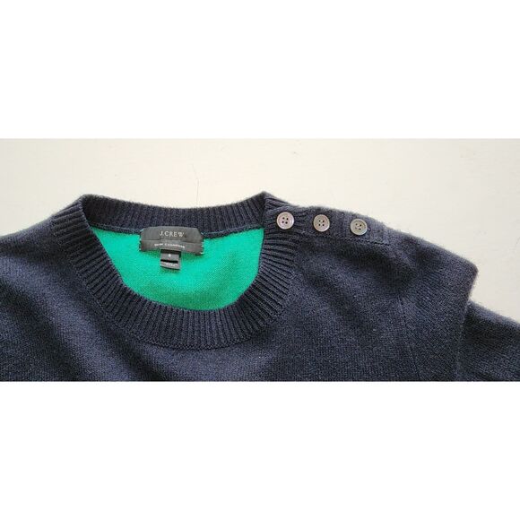 J. Crew Blue & Green Wool Cashmere Blend Sweater Elbow Patches Size S - Picture 4 of 10